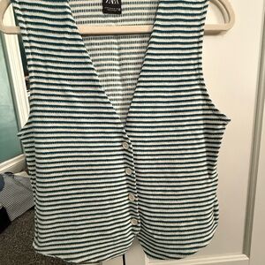 Zara Green and White Striped Button-Up Blouse